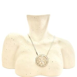 Vintage Monet Silver Mother of Pearl Crystal Link Chain Necklace